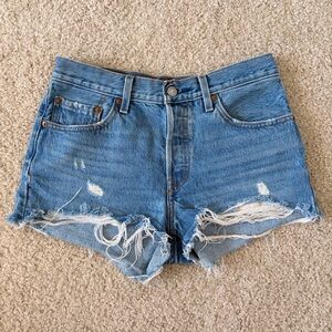 Levi's Blue Distressed Jean Shorts